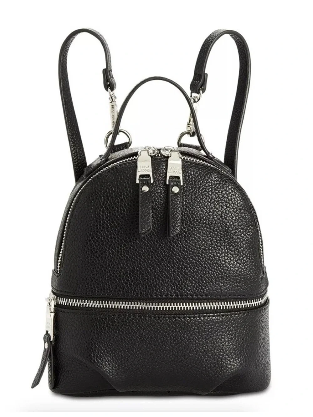 Steve Madden Black Pebbled Leather Mini Backpack
